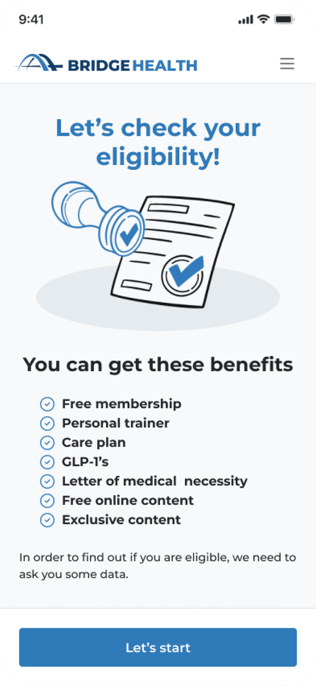 bridge health app ui check eligibility