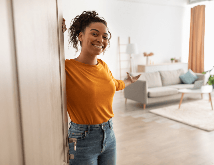 woman welcoming guests