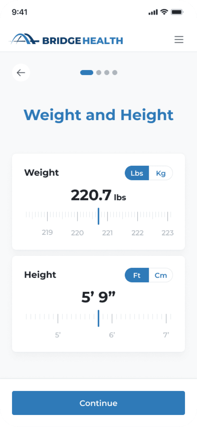 bridge health app ui weight and height